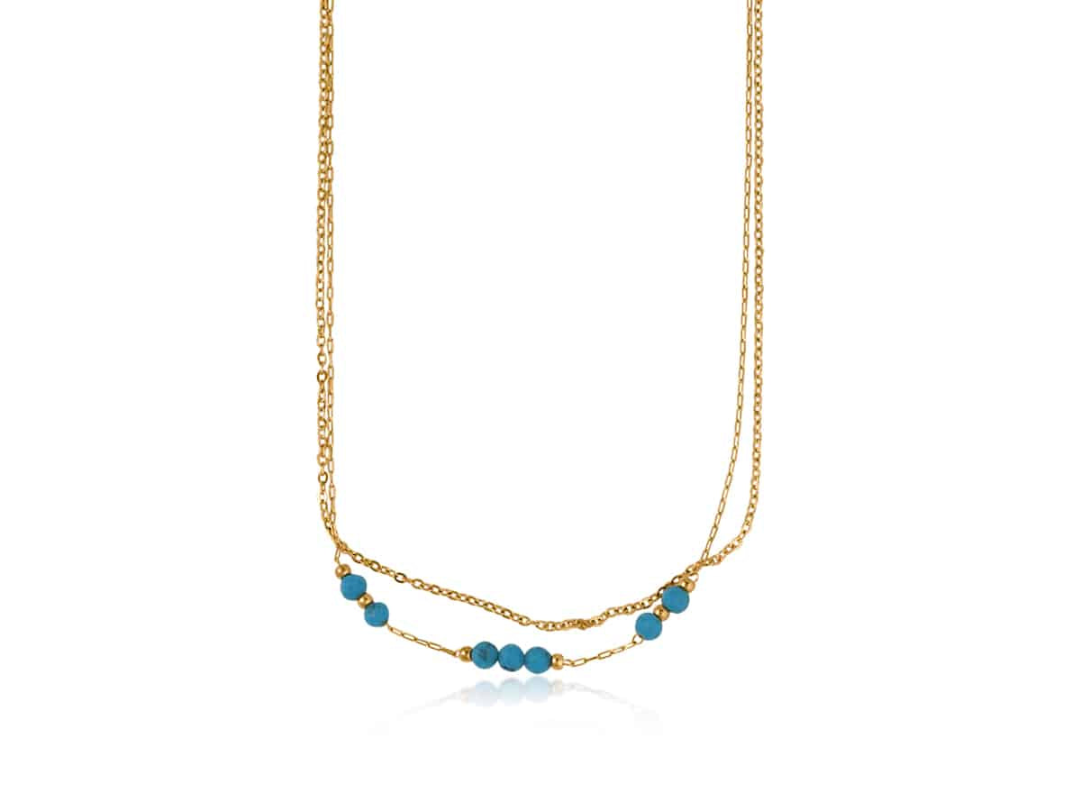 Big metal London Maria 2 Row Beaded Stainless Steel Necklace - Blue