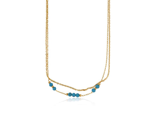 Big metal London Maria 2 Row Beaded Stainless Steel Necklace - Blue