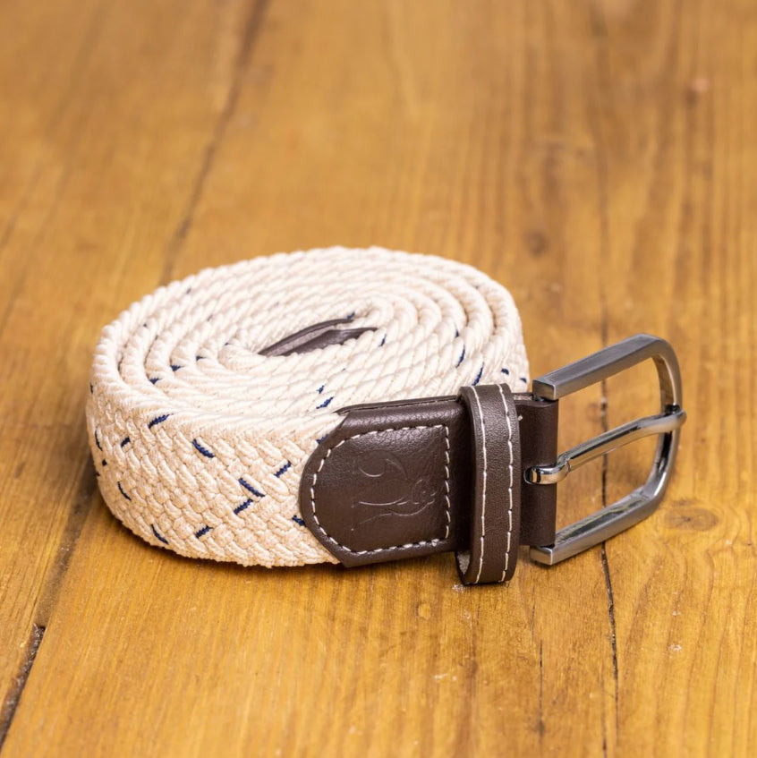 Woven Belt -Cream and Blue Dot