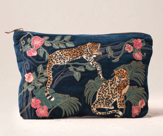 Jungle Jaguar ink blue everyday pouch