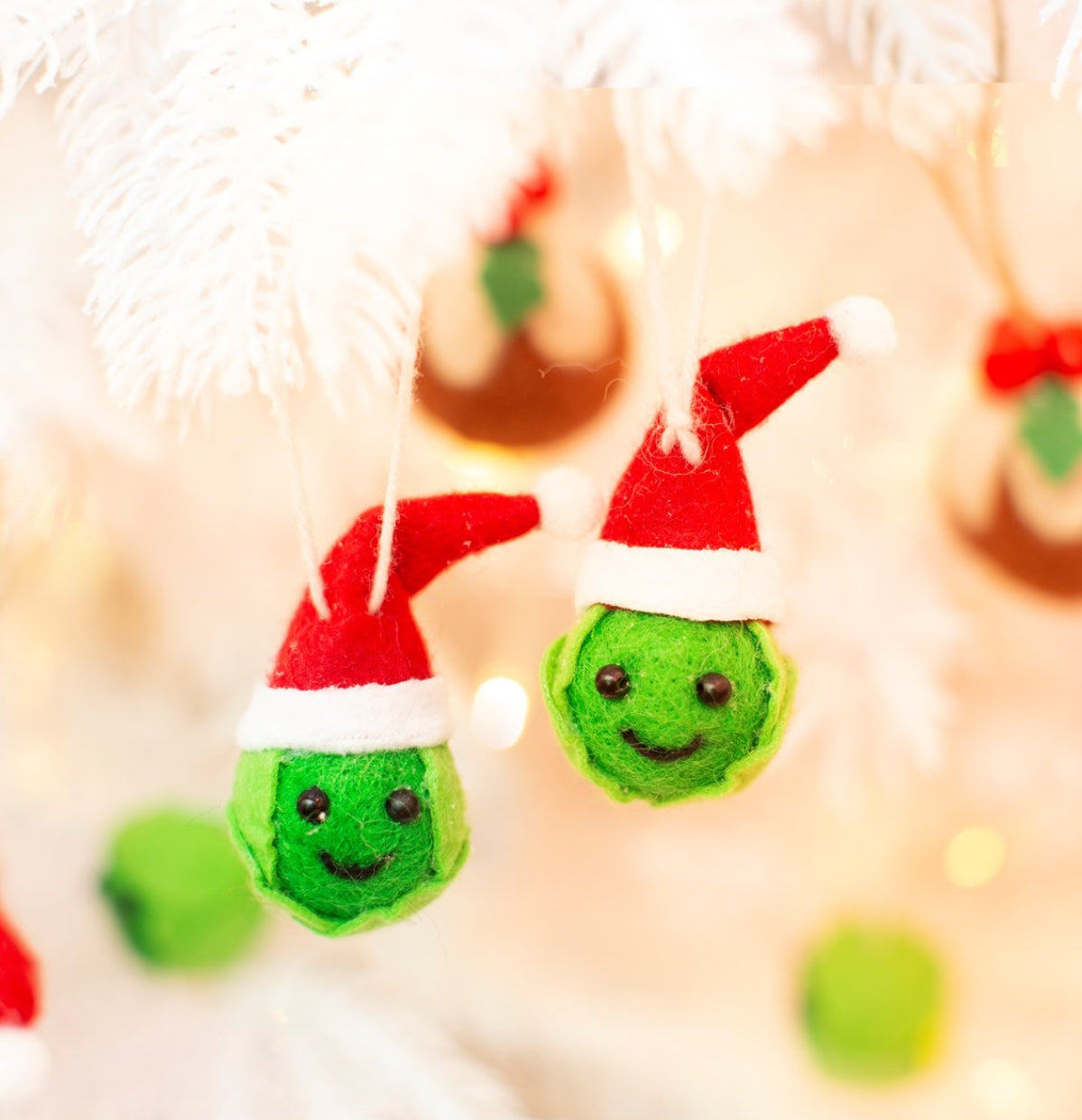 Festive Brussels Sprout Felt Hanging Decoration - Set of 2