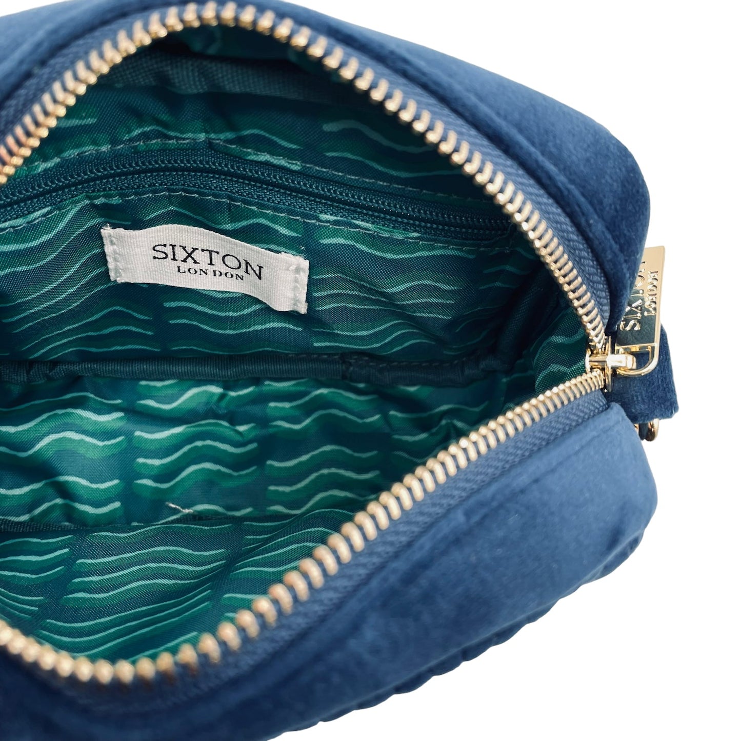 Velvet Rivington Handbag in Blue with luna bee pin - recycled velvet
