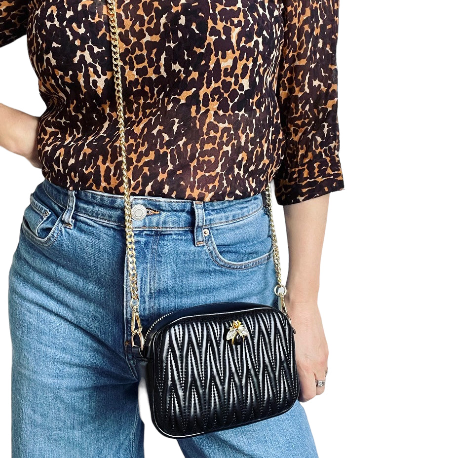 Rivington Handbag in vegan leather in black - optional pins to choose from