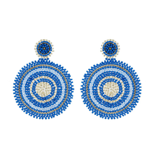 Royal Blue Beaded Circle Drop Earrings