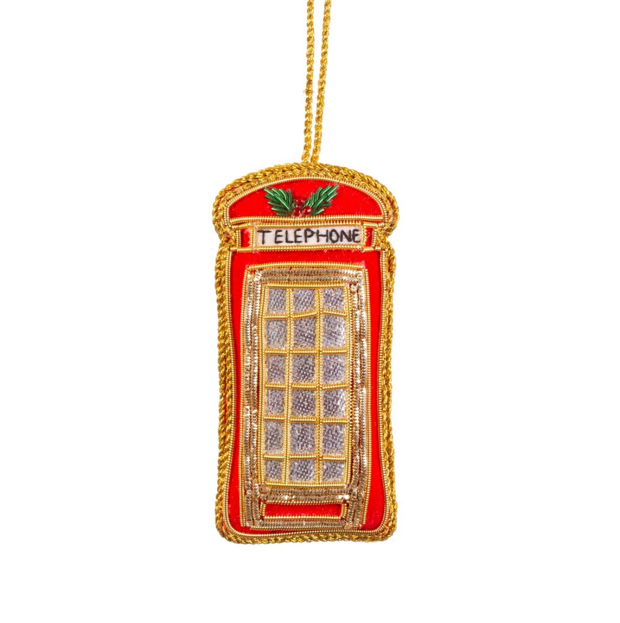 London Telephone Box Zari Embroidery Decoration -Red