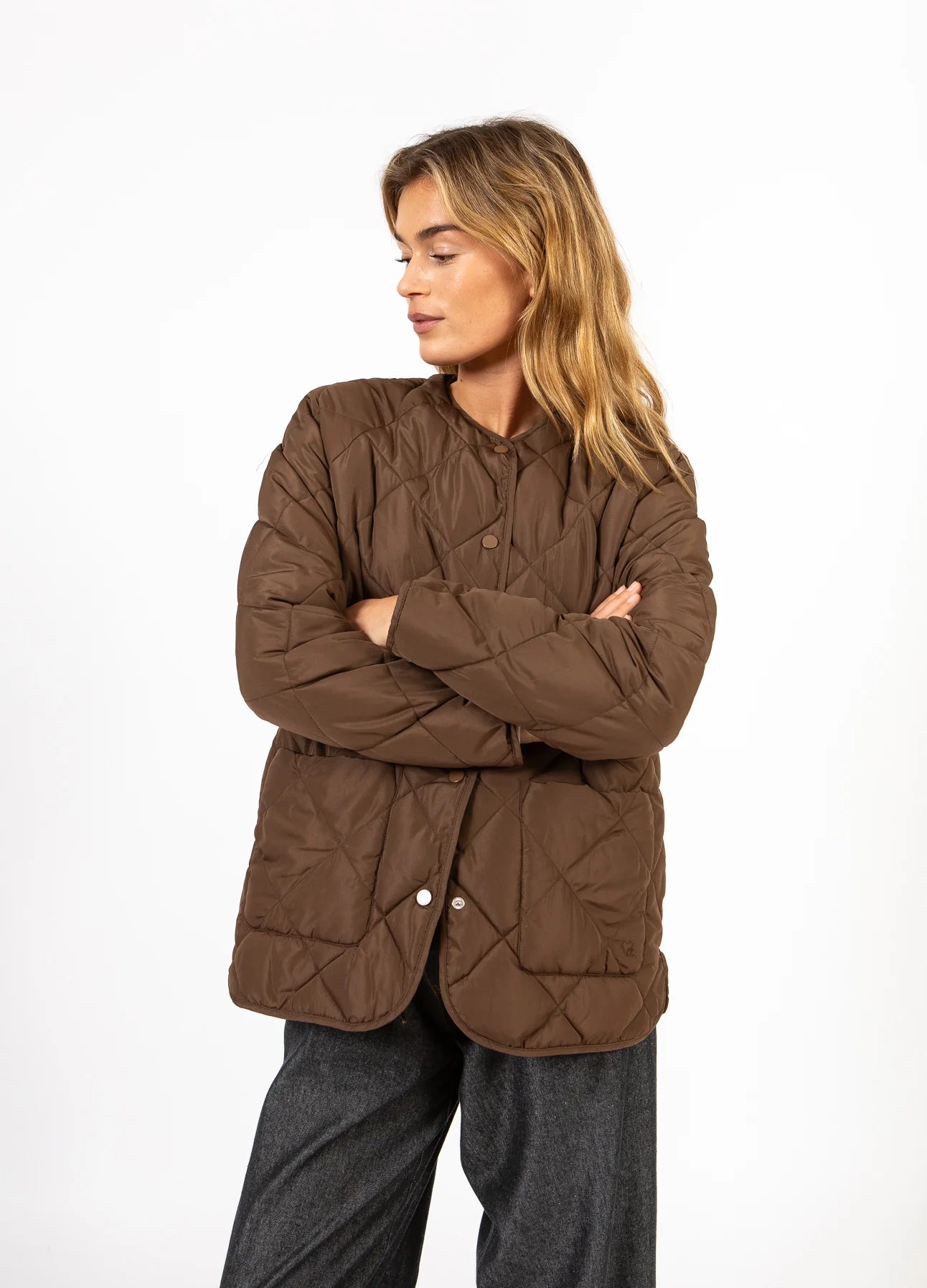 CC Heart ASTA Quilted Loose Jacket - Chocolate Brown