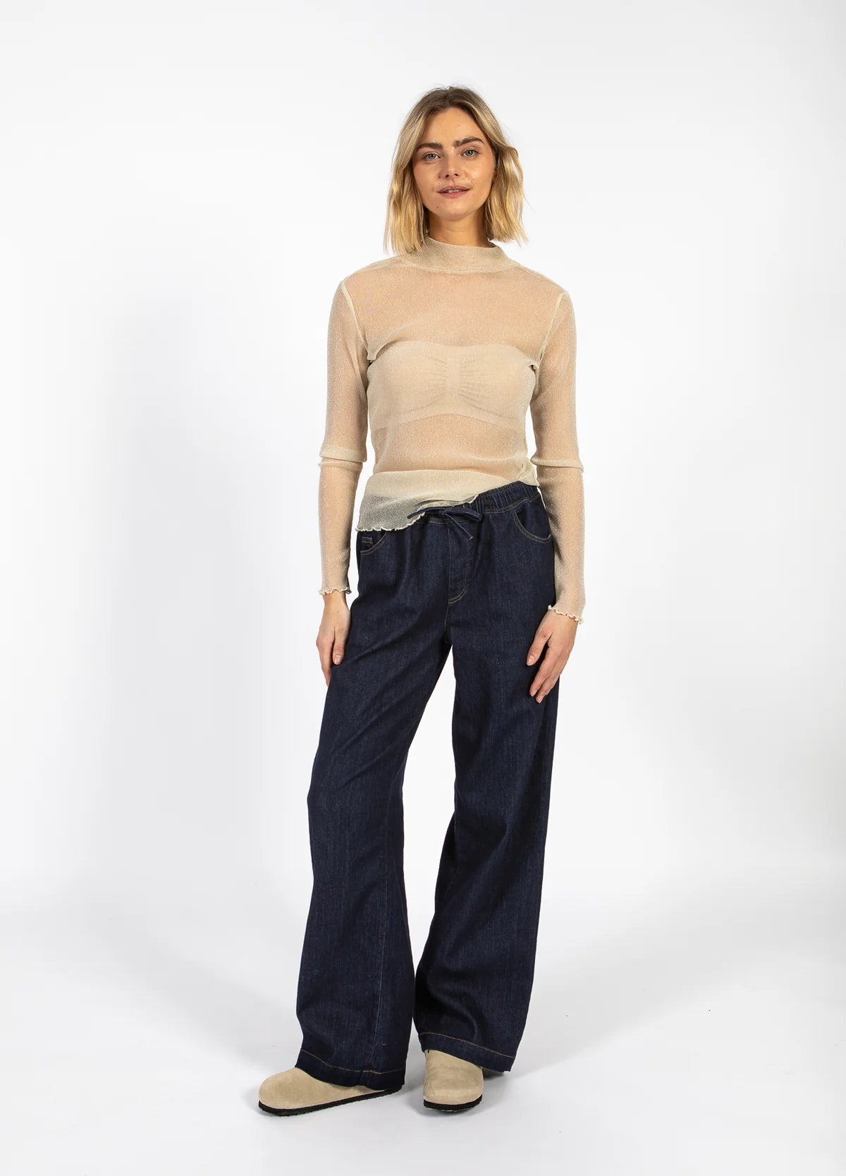 CC Heart EVE Mesh Turtleneck - Off White Glitter