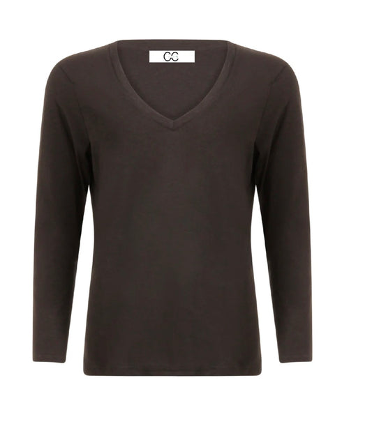 CC Heart Black Long Sleeve V-Neck T-Shirt