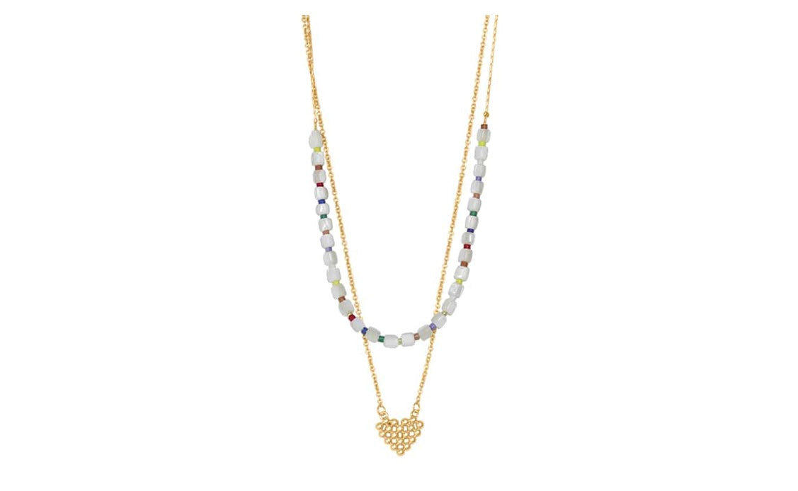 Big Metal London Rufina Two Layered Beaded Heart Necklace
