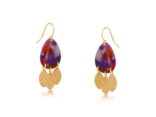 Big Metal London Erica Metal and Resin Dangle Earrings - pink purple