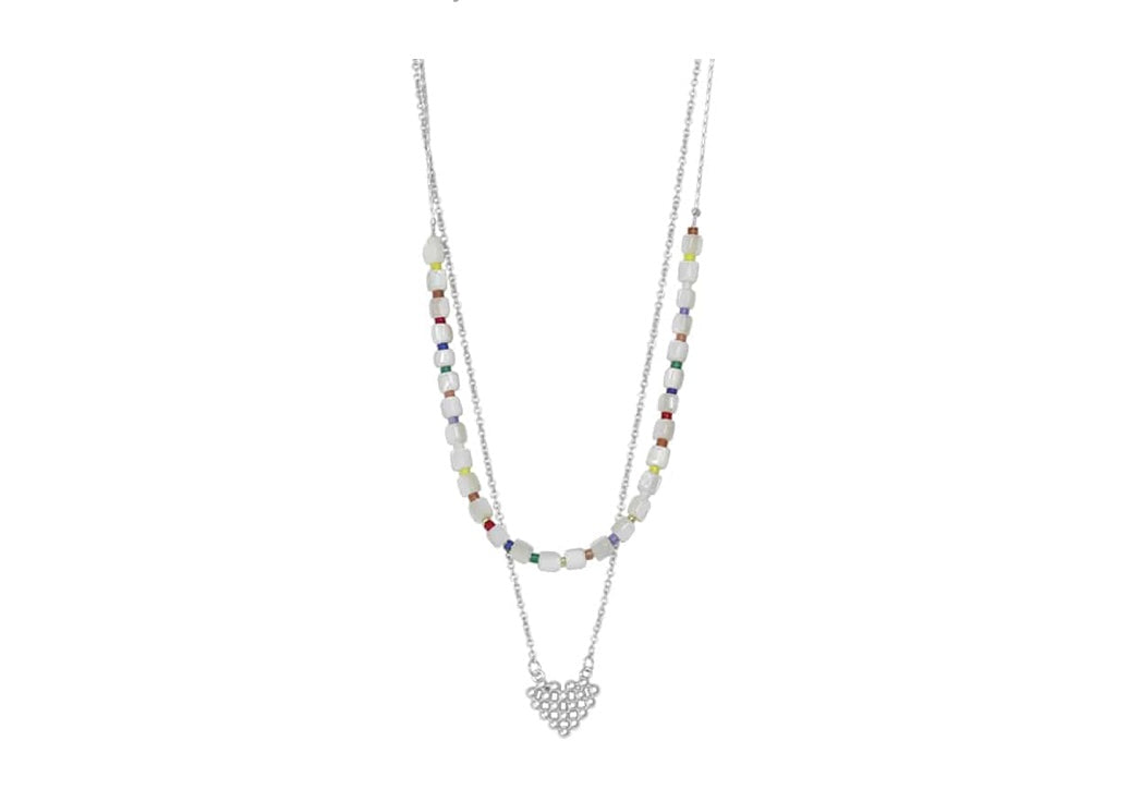 Big Metal London Rufina Two Layered Beaded Heart Necklace
