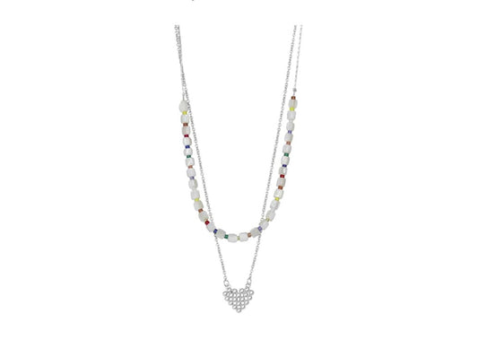 Big Metal London Rufina Two Layered Beaded Heart Necklace