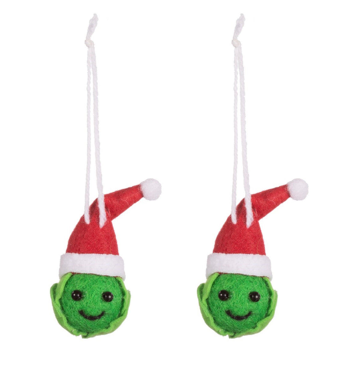 Festive Brussels Sprout Felt Hanging Decoration - Set of 2
