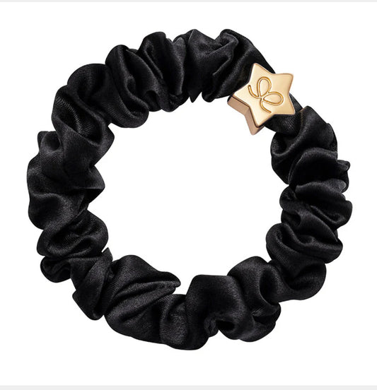 Gold Star Silk Scrunchie - Black