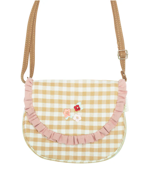 Gingham Embroidered Ruffle Bag