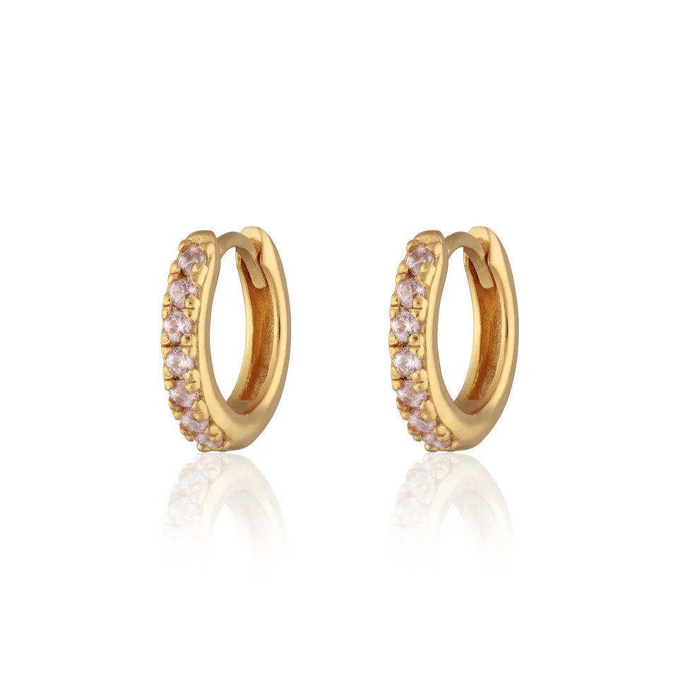Huggie Earrings with Pink Stones
