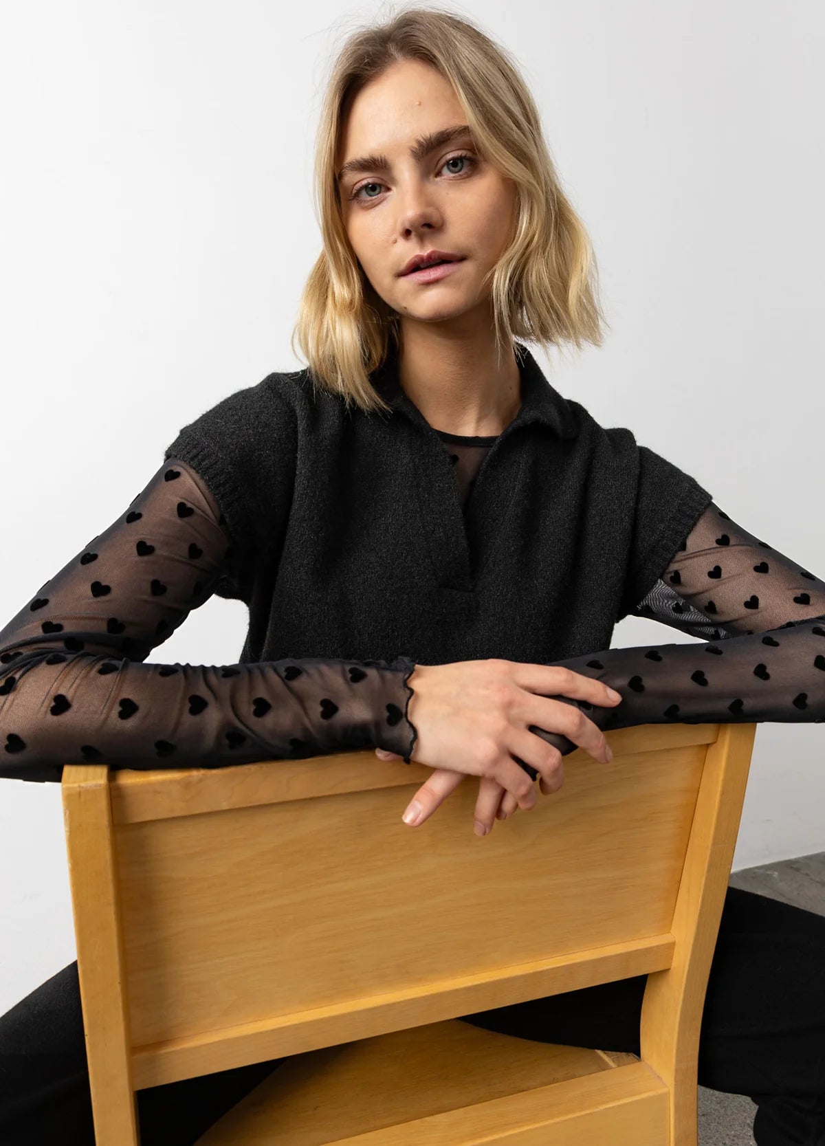 CC Heart EVE Mesh Blouse - Black Velvet Heart