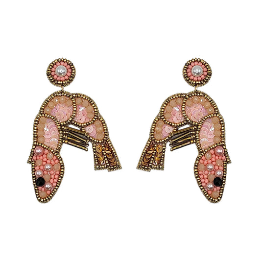 Pink Sequin Prawn Earrings