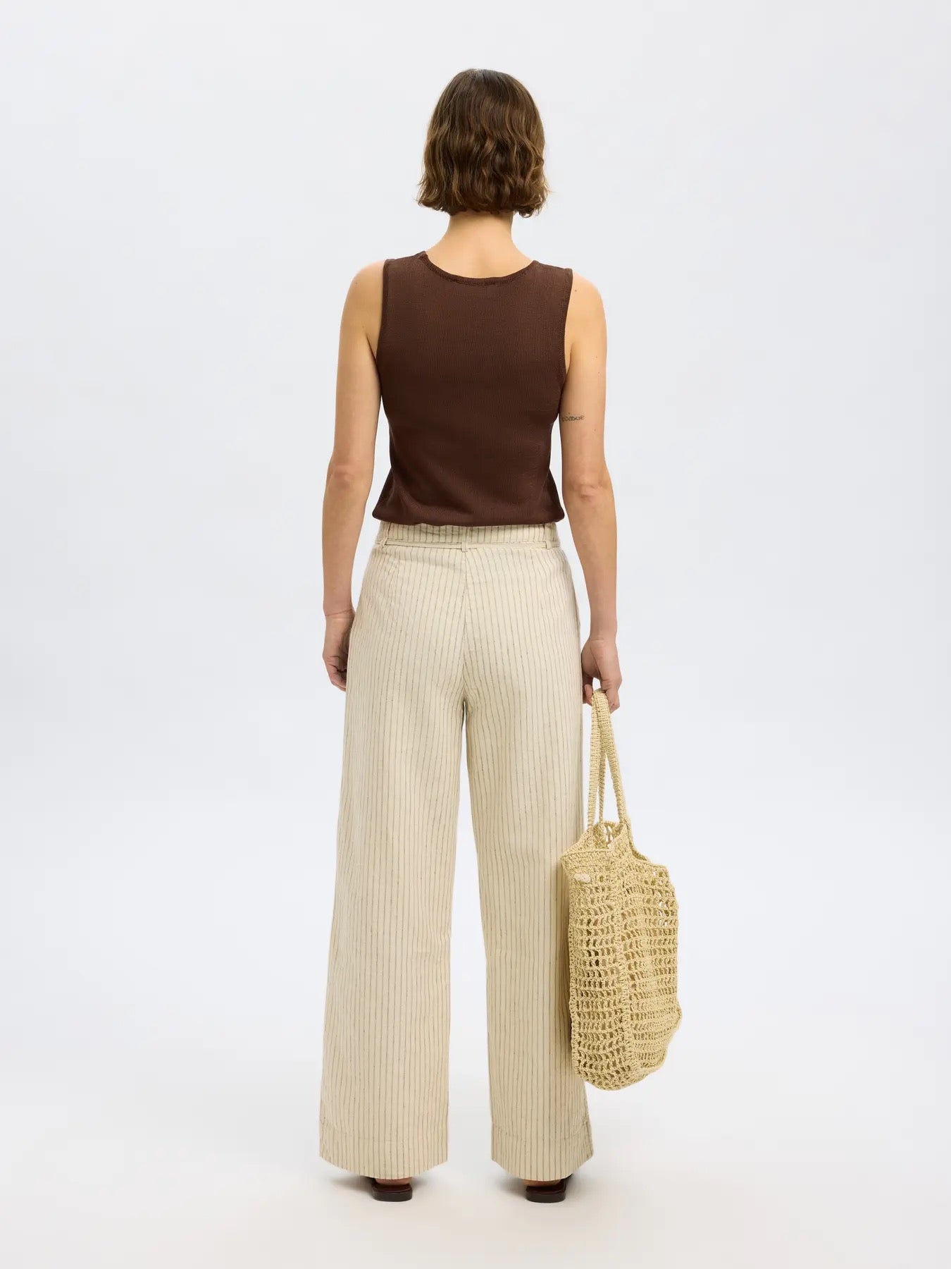 SLFJOHANNE STRIPED BELTED PANT