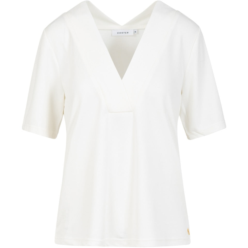 Top with double v-neck collar in jersey pique
