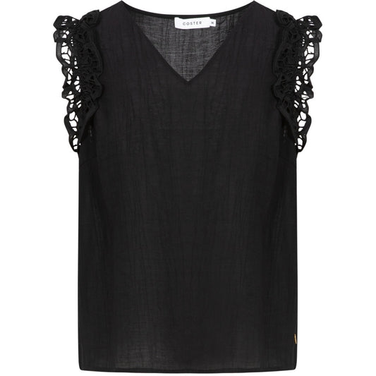 Lace Detail Sleeve Top - Black