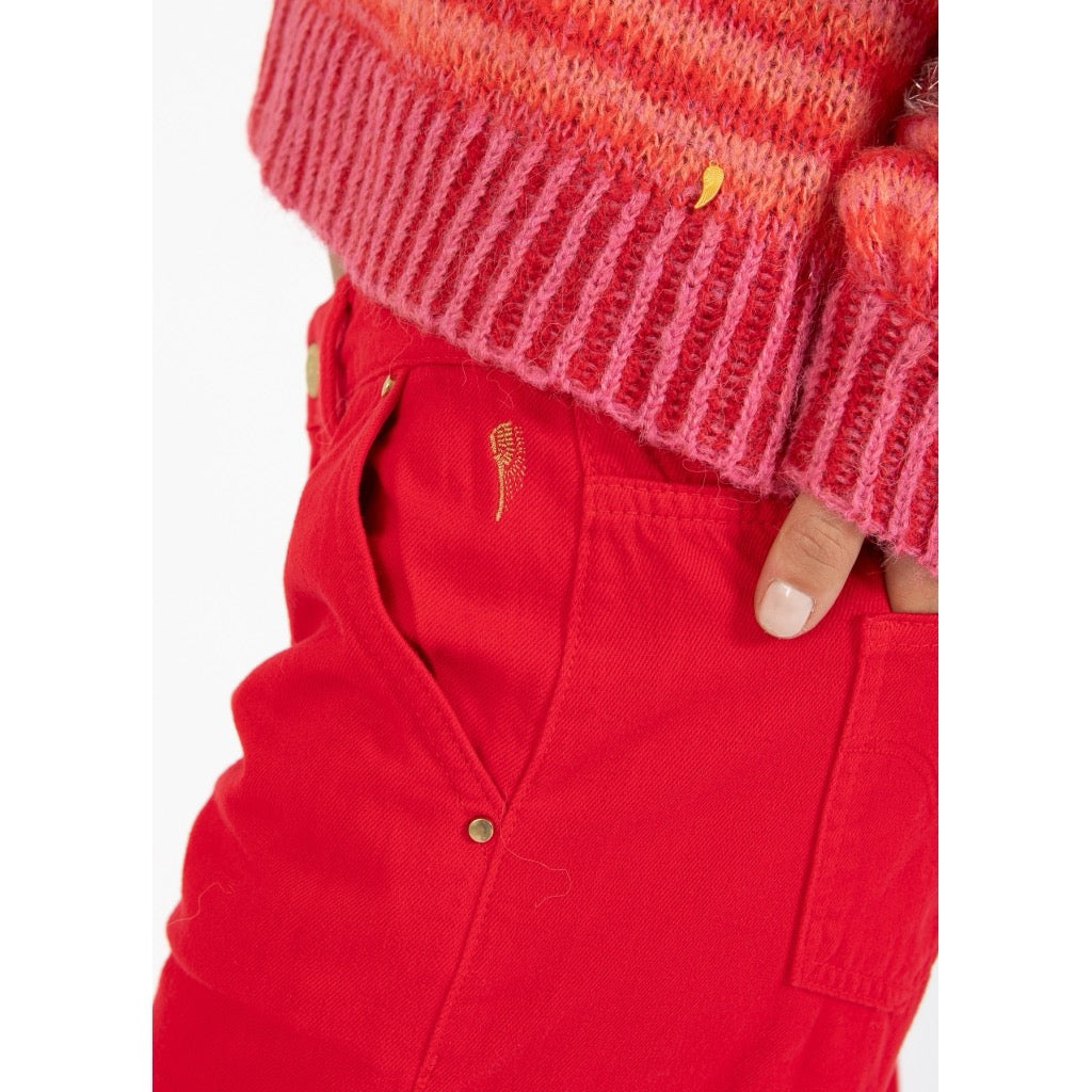 Jeans with raw edges - PETRA fit - Scarlett red
