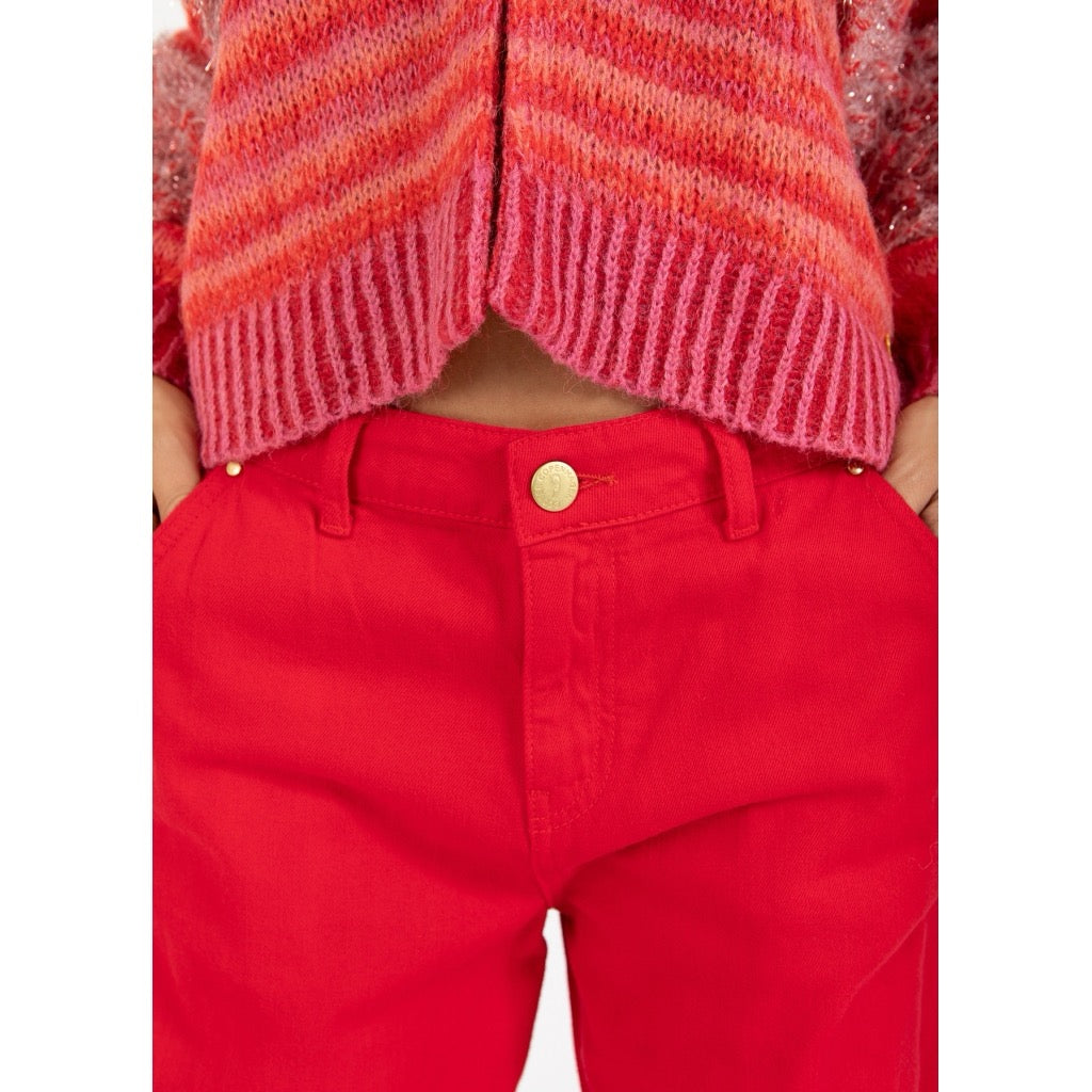 Jeans with raw edges - PETRA fit - Scarlett red