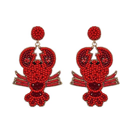 Red Beaded Lobster Earrings
