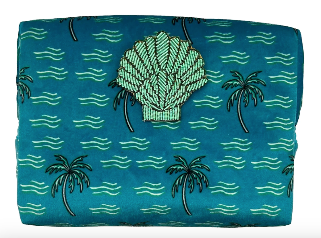 Teal Palm Make-up Bag & Shell Pin
