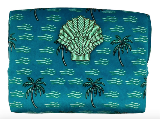 Teal Palm Make-up Bag & Shell Pin