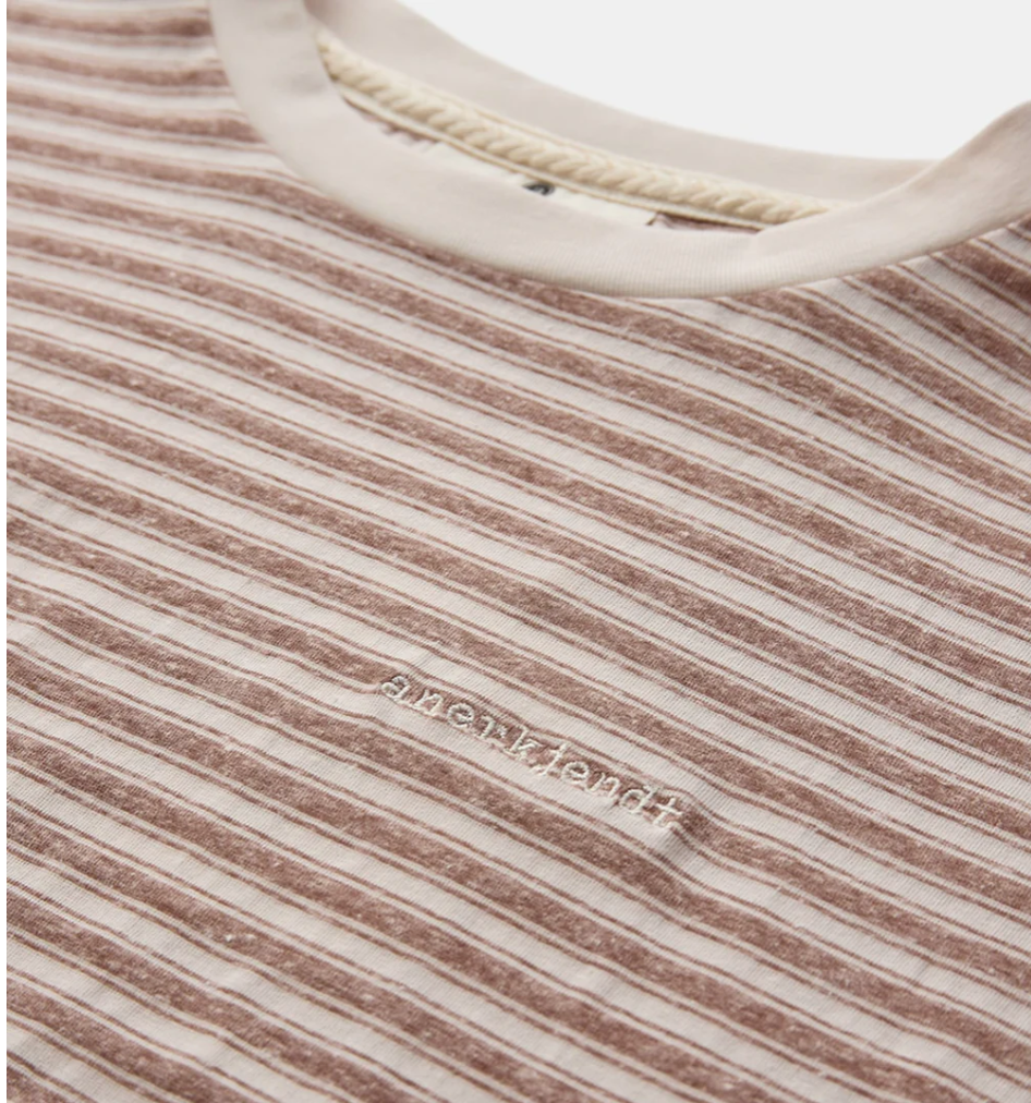 AKROD Linen / Cotton Stripe Tee - Cognac
