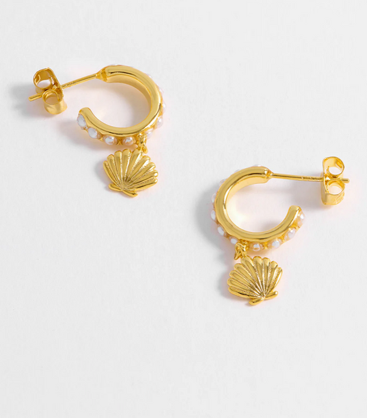 Scallop and Pearl Charm Earrings