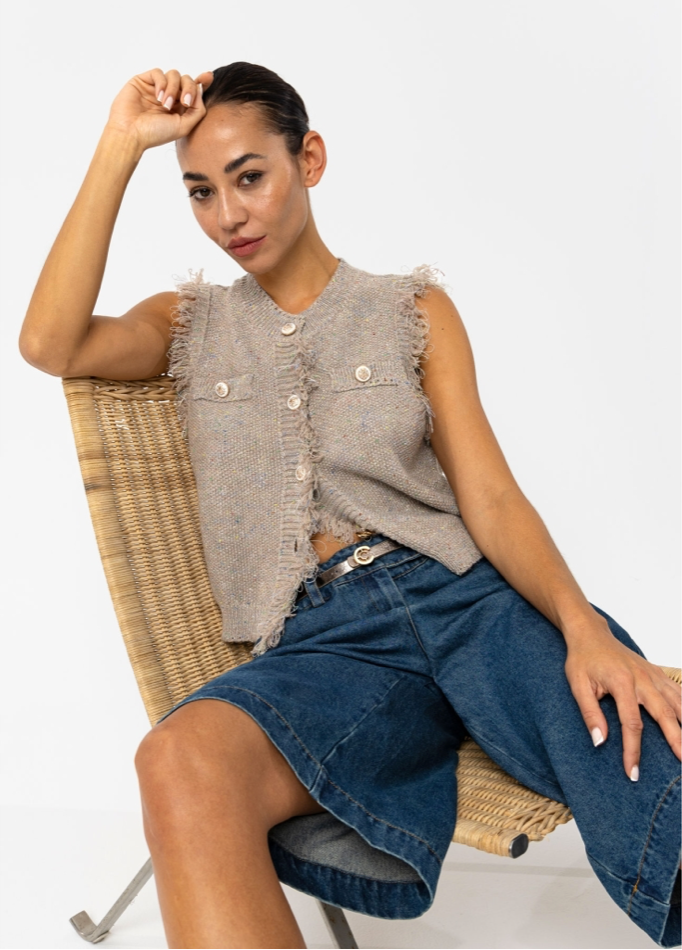 Sand Lurex Knit Vest