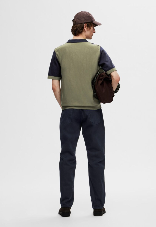 SLHMATTIS KNIT COLOURBLOCK POLO - Sky Captain/Kalamata