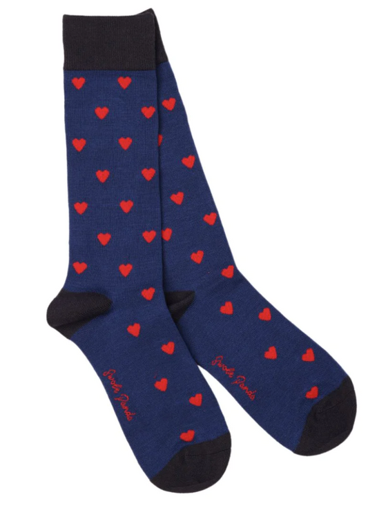 Bamboo Socks  - Blue & Red Hearts