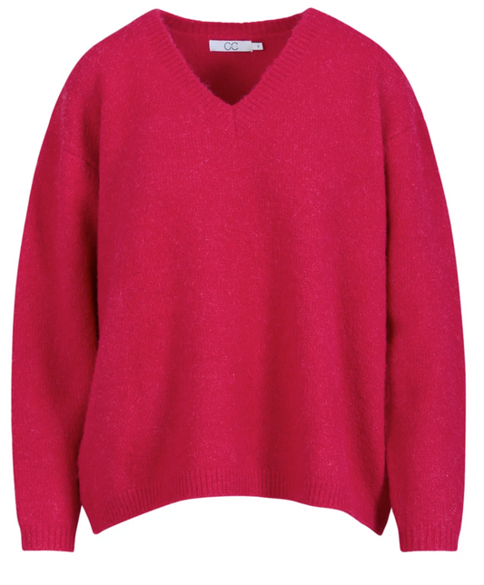 AMELIA Alpaca V-Neck - Bright Pink