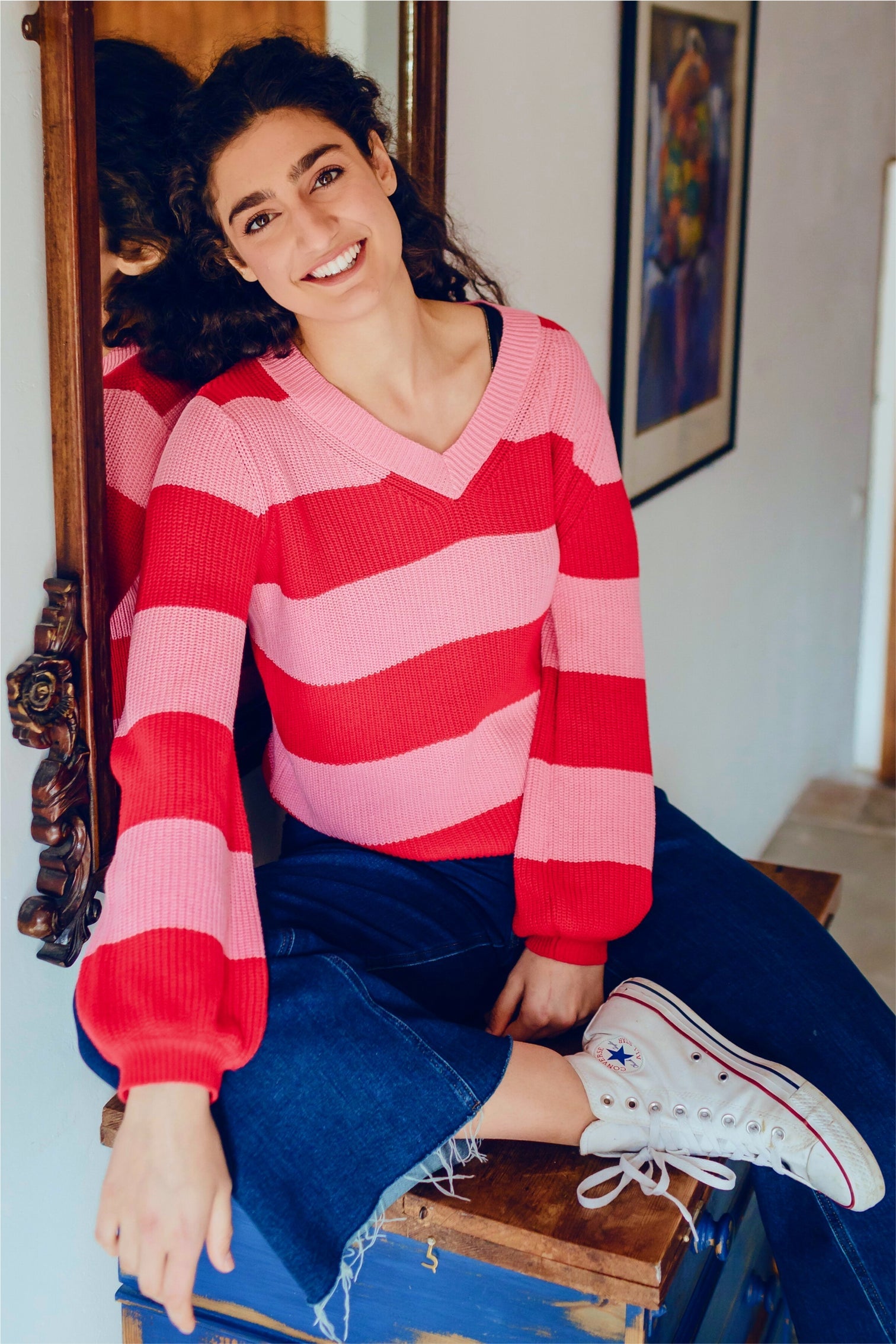 Pink and red outlet striped jumper