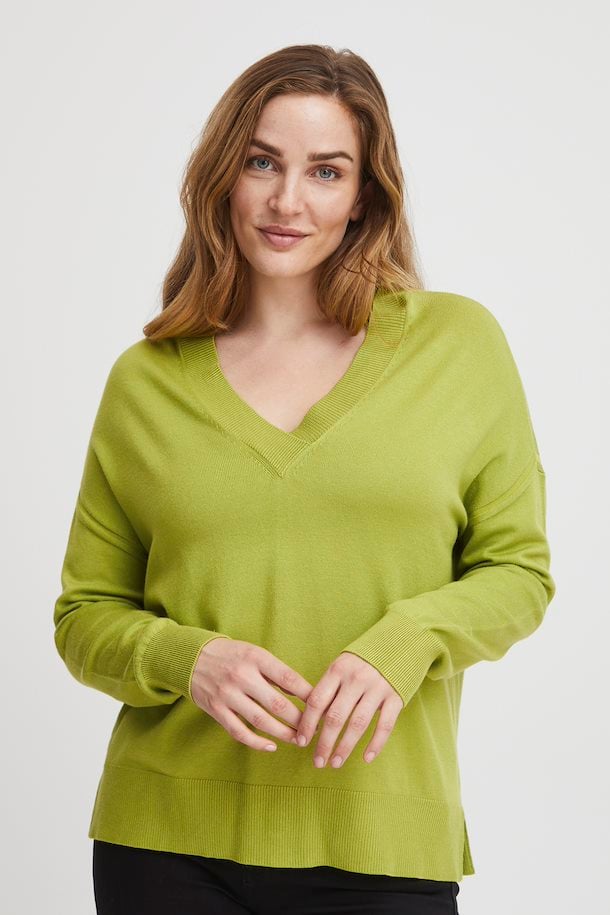 Knitted V-Neck Pullover - Dark Citron