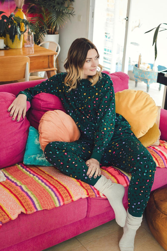 Ashley Joggers - Green, Rainbow Leopard