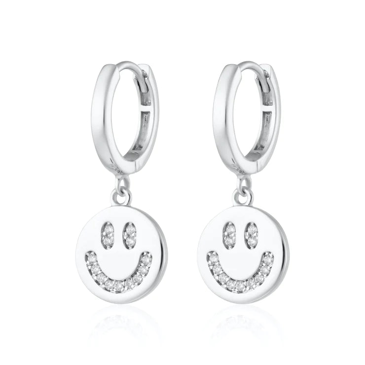 SMILEY FACE CHARM HOOP EARRINGS