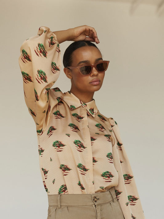 Beige Silk Pattern Blouse