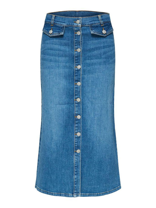 COTTON DENIM HW LONG SKIRT