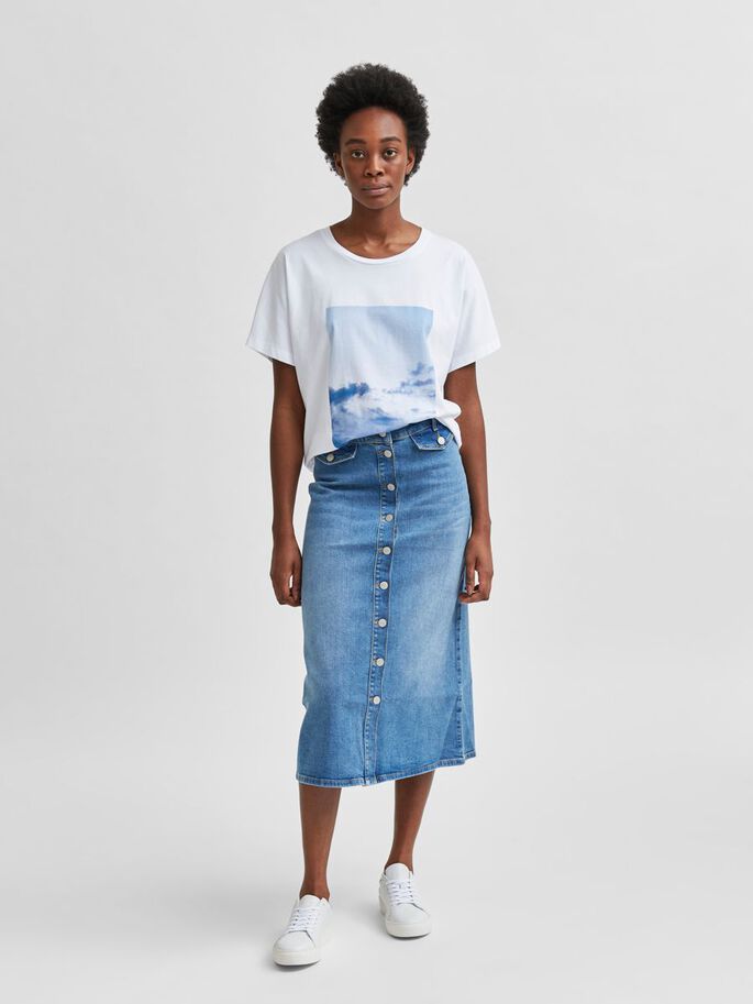 COTTON DENIM HW LONG SKIRT