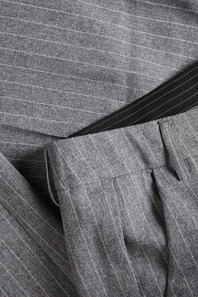 grey pinstripe trousers