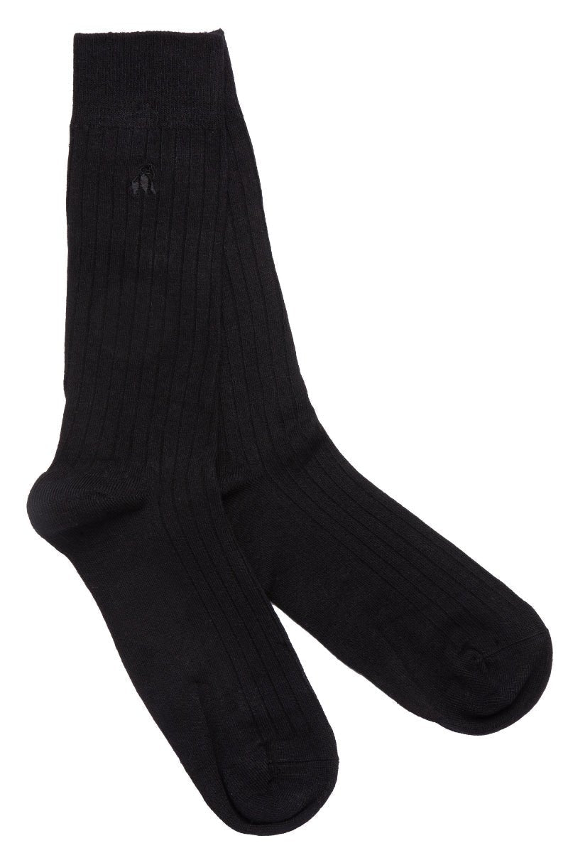 JET BLACK RIBBED BAMBOO SOCKS
