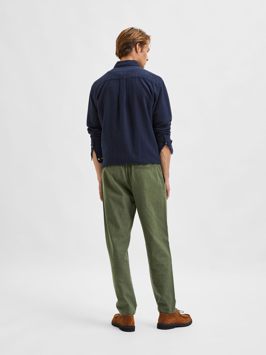 Olive Green Linen Blend Trousers
