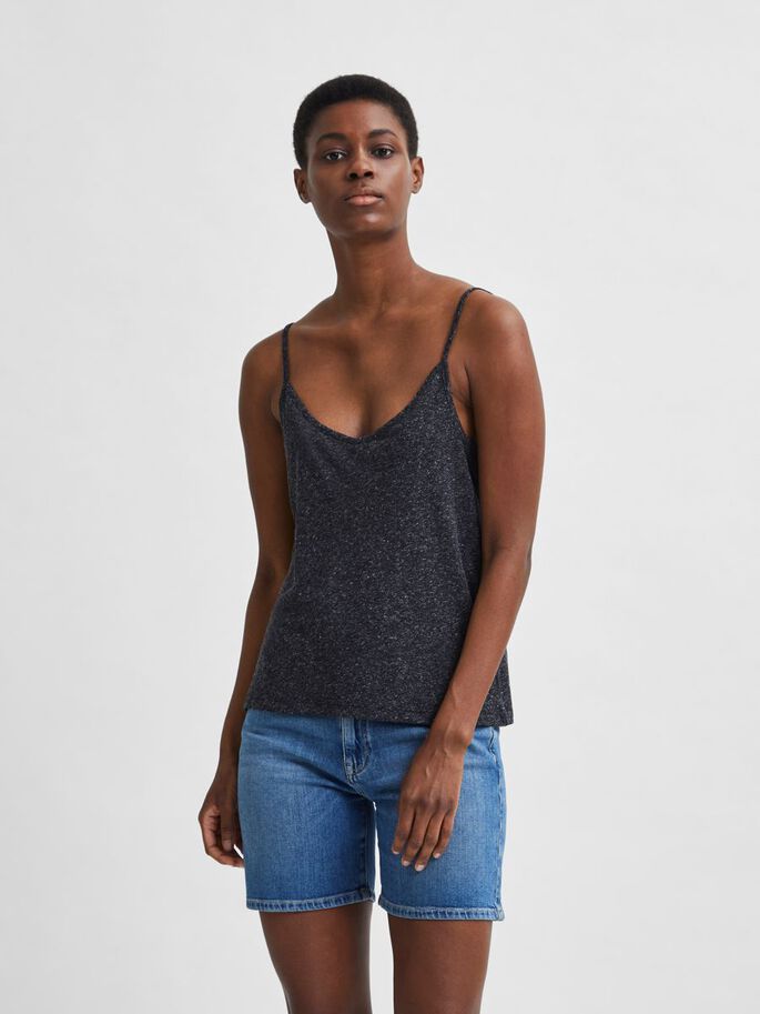 RECYCLED POLYESTER blend v-neck top - black