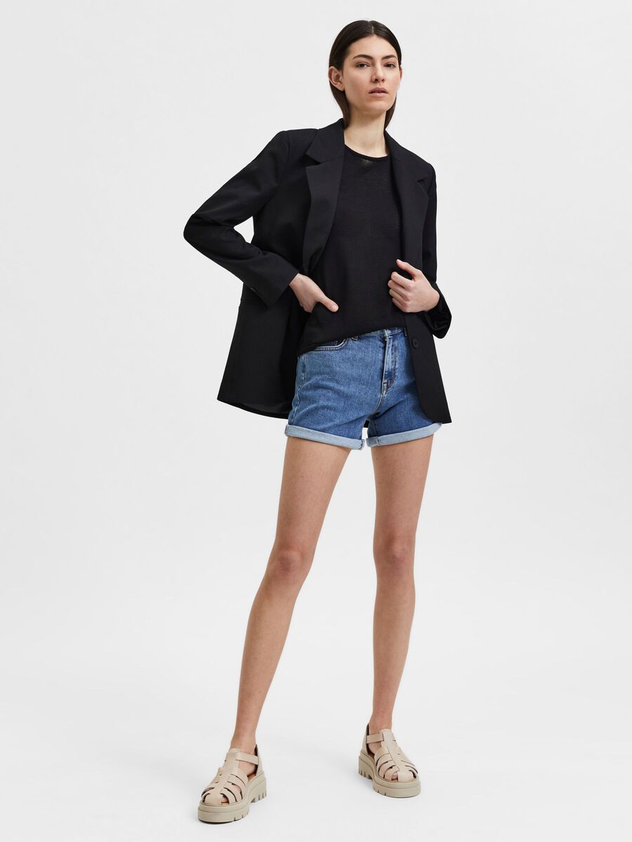 Mid Waist Blue Denim Shorts