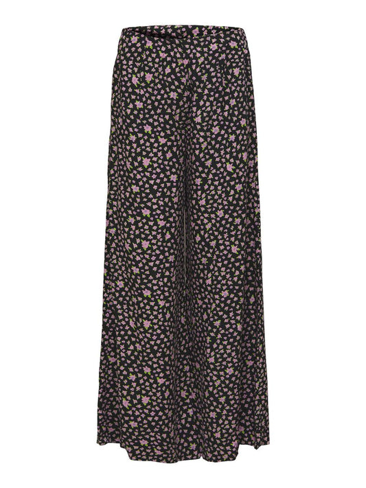 FLORAL WIDE LEG TROUSERS - Black