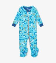 Shark Party Organic Cotton Footed Baby Overall